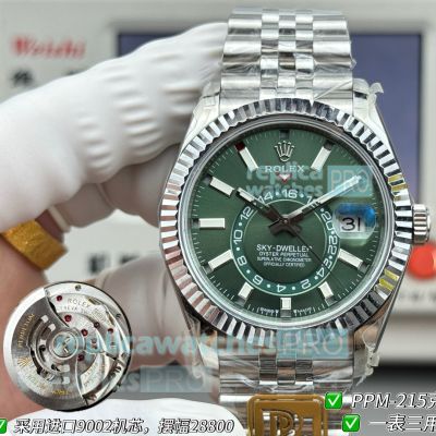 PPM Swiss Clone Rolex Gain Weight Sky-Dweller Green Dial 904L Stainless Steel Watch 